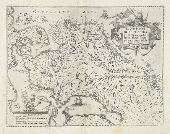 DE PIENE, A., La Gran Penisola DELLA SCANDIA Madre d innumerabili Essercili e Regali Famiglie pertutta l'Europa diffuse., antique map, old maps