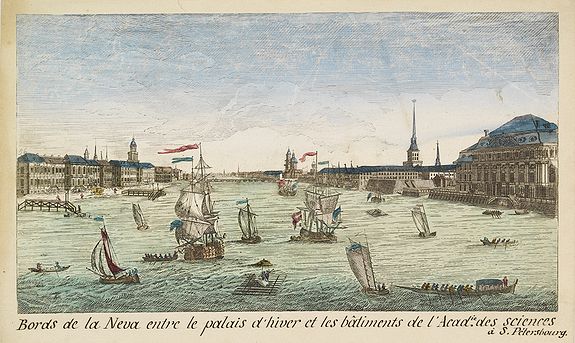 CHEREAU, J., Bords de la Neva entre le palais d'hiver et les bâtiments de l'Acad.ie des Sciences à S.Pétersbourg., antique map, old maps