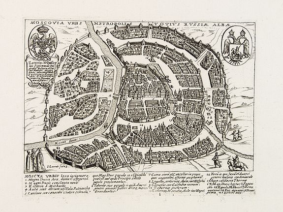 LAURO, G., Moscovia urbs Metropolis totius Russiae Albae., antique map, old maps