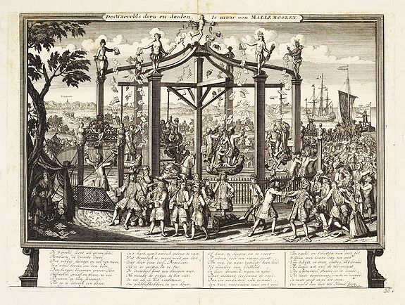 ANONYMOUS, Des waerelds doen en doolen, is maar een mallemoolen., antique map, old maps