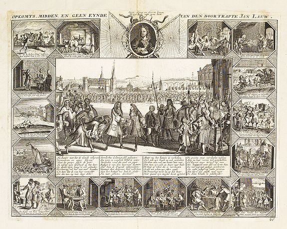 ANONYMOUS, Opkomts, midden, en geen eynde van den doortrapte Jan Lauw., antique map, old maps