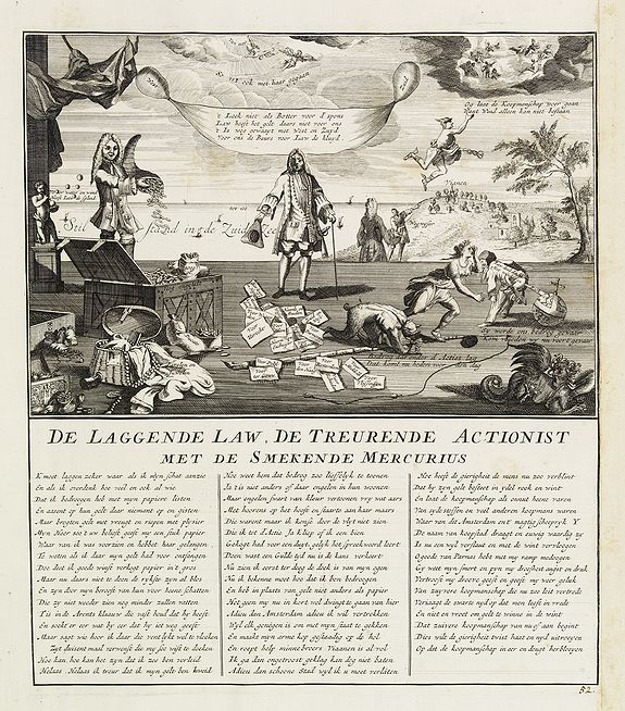 ANONYMOUS, De laggende Law, de treurende actionist met de smekende mercurius., antique map, old maps