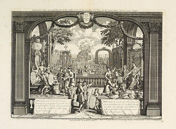 ANONYMOUS, Openbaring XVIII de kooplieden der aarden zullen weene en Rouwmaaken over haar om dat nimant haare waaren meer koopt., antique map, old maps