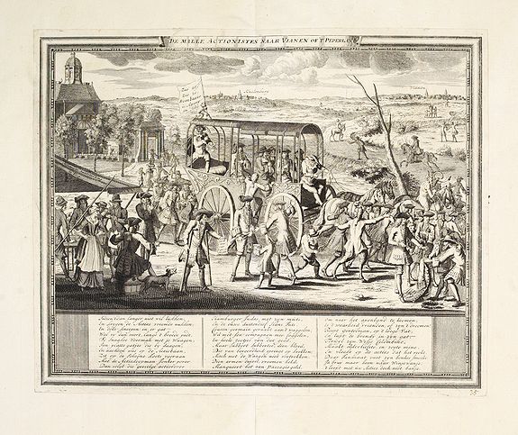 ANONYMOUS, De malle actionisten naar Vianen of 't peperland., antique map, old maps