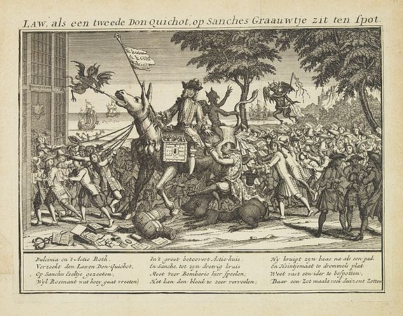 ANONYMOUS, Law, als een tweede don quichot, op sanches Graawtje zit ten spot. . ., antique map, old maps