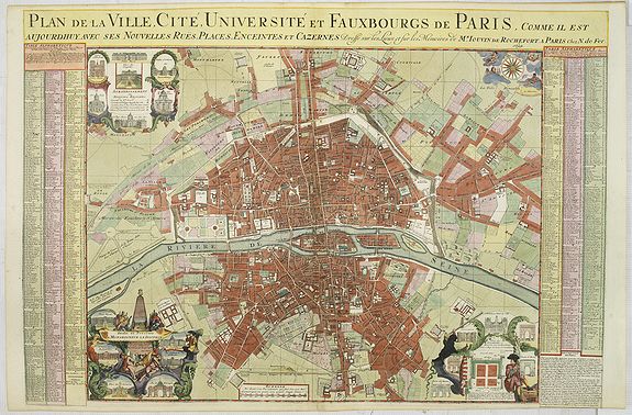 DE FER, N., Plan de la ville, cite universite et fauxbourgs de Paris comme il est jourddhuy. . ., antique map, old maps