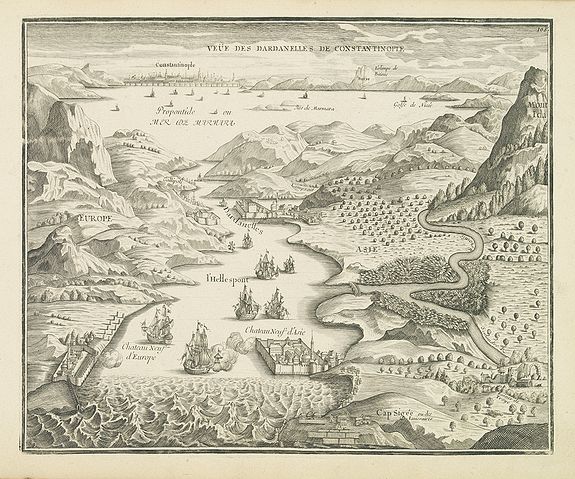 DE FER, N., Veue des Dardanelles de Constantinople., antique map, old maps
