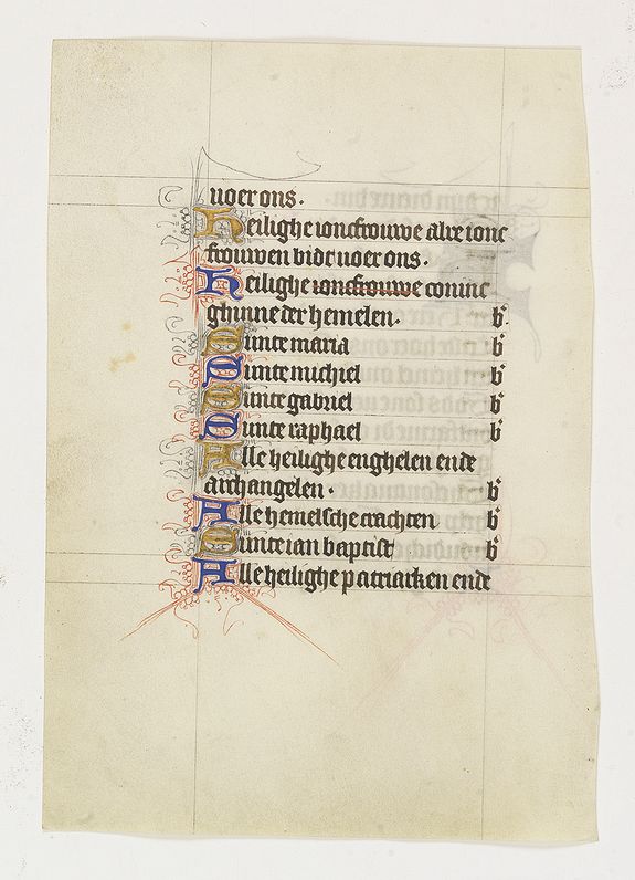BOOK OF HOURS, Manuscript leaf on vellum from a Dutch Book of Hours., antique map, old maps