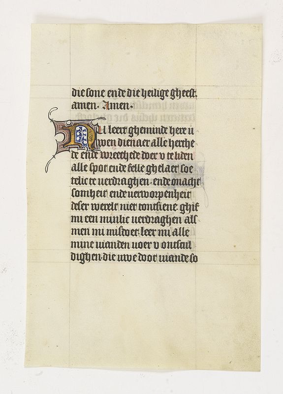 BOOK OF HOURS, Manuscript leaf on vellum from a Dutch Book of Hours., antique map, old maps