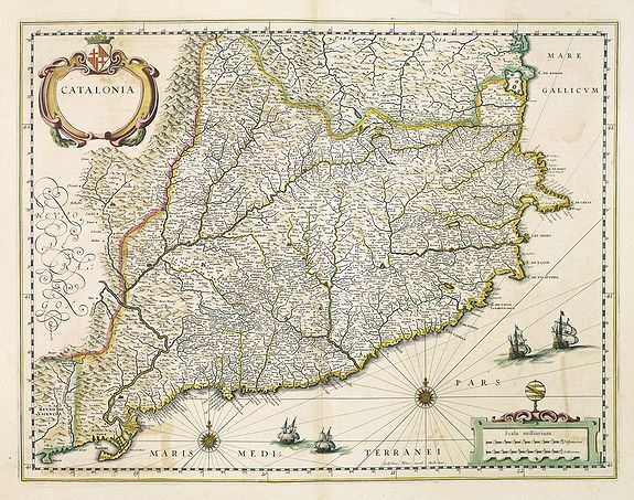 BLAEU, W., Catalonia., antique map, old maps