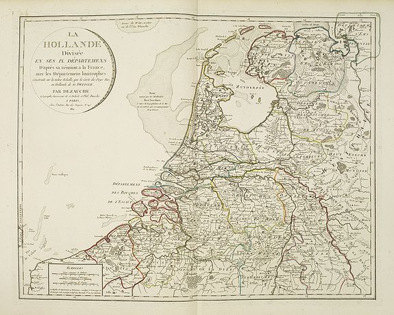 DELISLE, G ./ BUACHE, Ph. / DEZAUCHE, J., La hollande divisée en ses IX. Départemens d'apres sa réunion a la France, avec les départemens limitrophes. . ., antique map, old maps