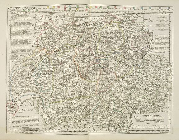 DELISLE, G ./ BUACHE, Ph. / DEZAUCHE, J., Carte de Suise ou sont les Cantos de Zurich Berne . . ., antique map, old maps