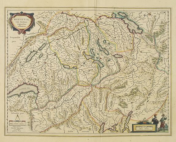 BLAEU, W., Helvetia cum finitimis regionibus confoederatis., antique map, old maps