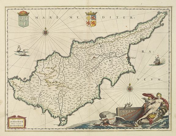 BLAEU, W., Cyprus Insulae., antique map, old maps