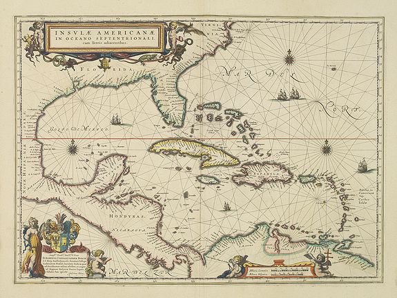 BLAEU, W., Insulae Americanae in Oceano Septentrionali cum Terris adiacentibus., antique map, old maps