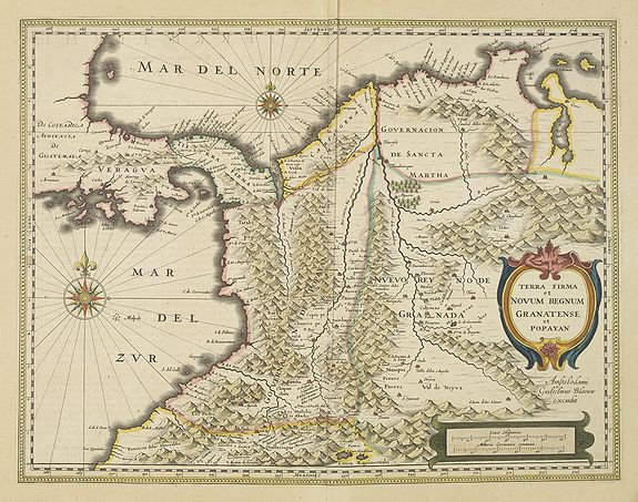 BLAEU, W., Terra Firma et Novum regnum Granatense et Propayan., antique map, old maps