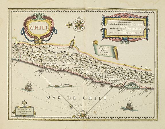 BLAEU, W., Chili., antique map, old maps