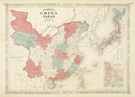 JOHNSON,A,J., Johnson's China and Japan., antique map, old maps