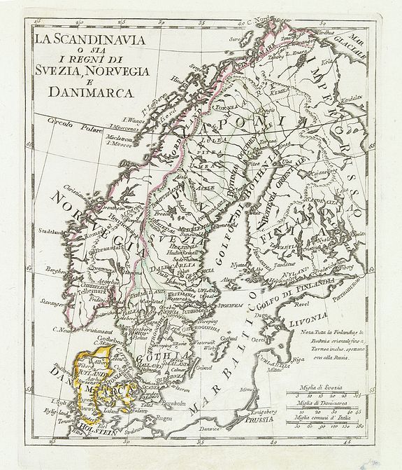OLIVERI, La Scandinavia o sia i regni di Svezia, Norvegia e Danimarca., antique map, old maps