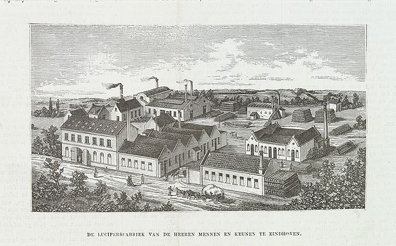 DE KATHOLIEKE ILLUSTRATIE, De luciferfabriek van de Heeren Mennen en Krunen te Eindhoven., antique map, old maps