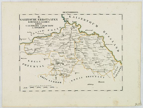 VON SCHLIEBENS, W.E.A., B. Galizische Erbstaaten Koenigr: Galizien Kreis 1. Lemberg 2. Zloczow 3. Zolkiew., antique map, old maps