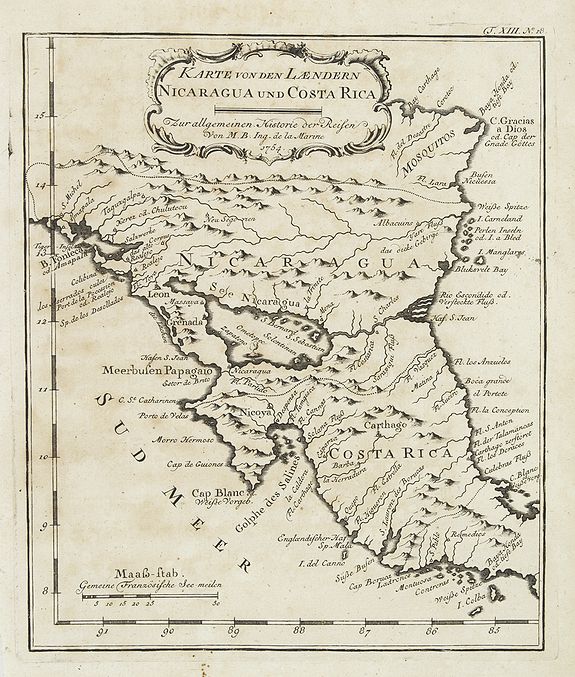 BELLIN, J.N. / ARKSTEE / MERKUS, Karte von den Laendern Nicaragua und Coasta Rica. . . . N°18., antique map, old maps