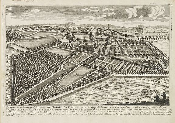 AVELINE, P.A., Plan de l'Abbaye Royalle de Royaumont fondée par le Roy st Louis. . ., antique map, old maps