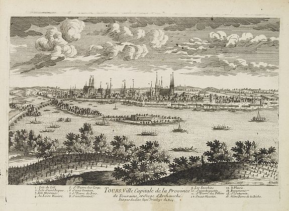 AVELINE, P.A., Tours, Ville Capitale de la Province de Touraine. . ., antique map, old maps