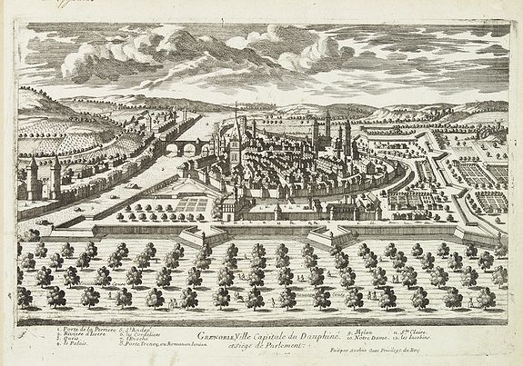 AVELINE, P.A., Grenoble, Ville capitale du Dauphiné et siège de Parlement., antique map, old maps