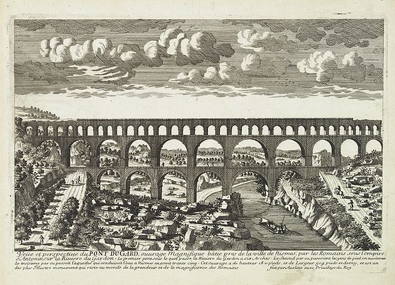 AVELINE, P.A., Veüe et perspective du Pont du Gard ouvrage magnifique bâtie près de la ville de Nismes. . ., antique map, old maps