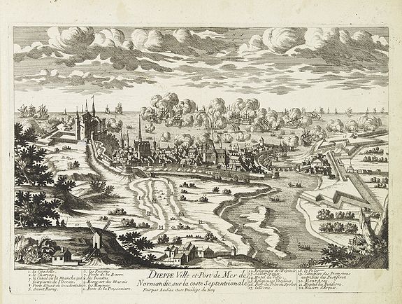 AVELINE, P.A., Dieppe Ville et Port de Mer de Normandie sur la coste Septentrionale. . ., antique map, old maps