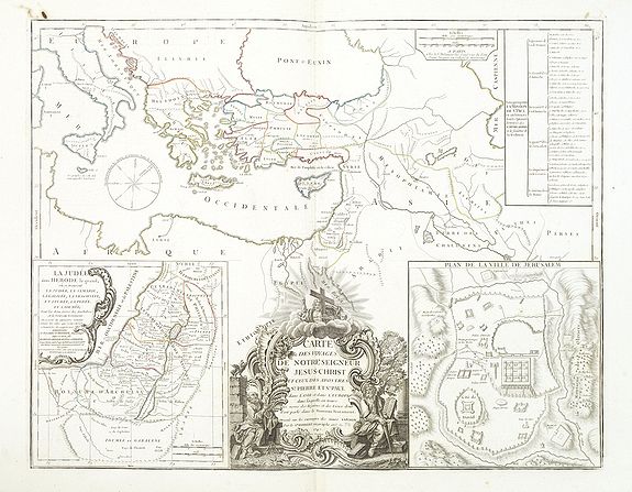 VAUGONDY, R. de, Carte des voyages de Notre seigneur Jesus Christ. . ., antique map, old maps