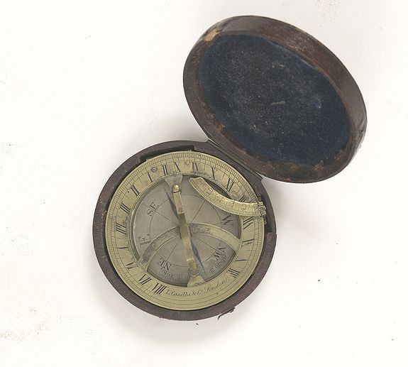 CASELLA, L. & Co., Pocket brass sundial with magnetic compass and hardwood case., antique map, old maps