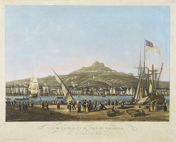 GARNERAY, A.L., Vue de la ville et du port de Marseille. Prise de l'hotel de Ville., antique map, old maps