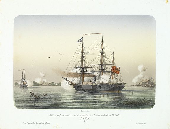 LEMERCIER / LEBRETON, L., Division anglaise détruisant les forts des Russes à l'entrée du Golfe de Finlande., antique map, old maps