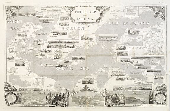 JOHNSON, E-K., Picture map of the Baltic sea., antique map, old maps