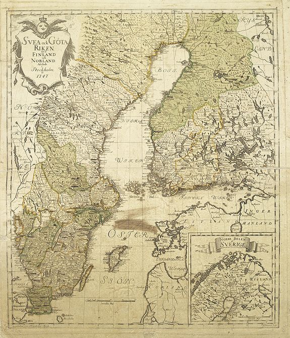 BIURMAN, G., Svea och Göta Riken med Finland och Norland : afritade i Stockholm år 1747, antique map, old maps