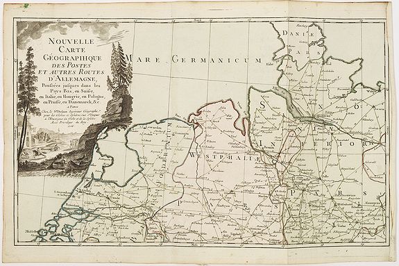 Desnos., Nouvelle carte géographique des postes et autres routes d'Allemagne. . ., antique map, old maps