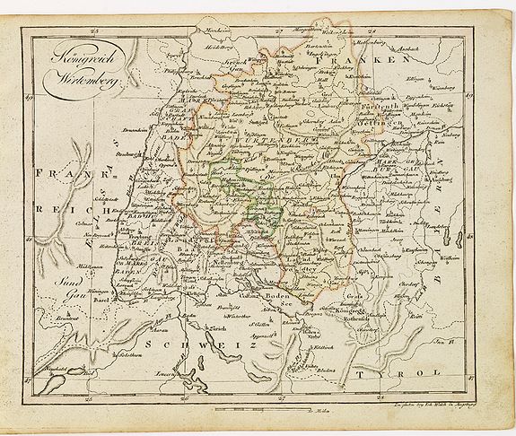 WALCH, J., Königreich Wirtemberg., antique map, old maps
