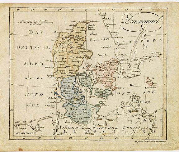 WALCH, J., Daenemark., antique map, old maps