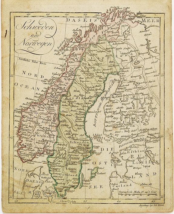 WALCH, J., Schweden und Norwegen., antique map, old maps