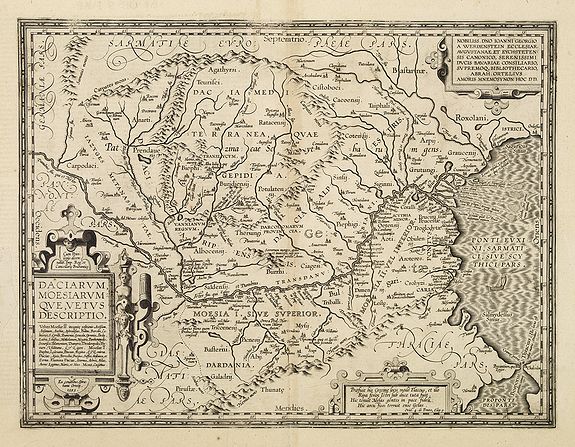 ORTELIUS, A., Daciarum, Moesiarumaue Vetus Descriptio., antique map, old maps