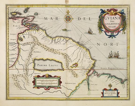 HONDIUS, H., Guiana sive amazonum regio., antique map, old maps