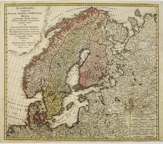 HOMANN HEIRS, Scandinavia complectens sueciae, Daniae et Norvegiae. . ., antique map, old maps