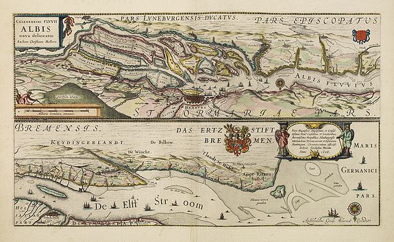 BLAEU, W., Celeberrimi Fluvis Albis nova delineatio., antique map, old maps