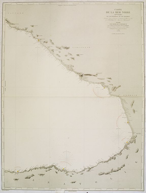DÉPÔT GÉNÉRAL DE LA MARINE., Carte de la Mer Noire. (4e Feuille). Du Cap Idokopas au Cap Zefiros., antique map, old maps