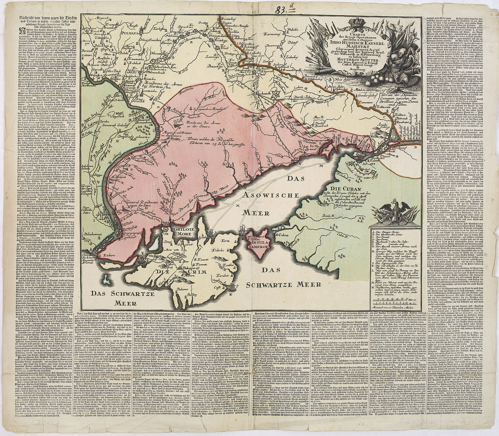 SEUTTER, M., Charte der Kriegs Operationen am Donn u: Dnieper Ihro Russisch Kayserl Majestaet Glorieusen Armeen A: 1736, antique map, old maps