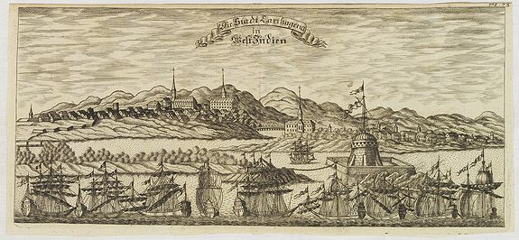 GOTTFRIED BAUMANN & CO., Die Stadt Carthagena in West Indien., antique map, old maps
