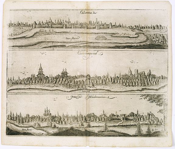 OLEARIUS, A., View of Colomna, Cassimogorod and Moru. ma Mordwinorum., antique map, old maps