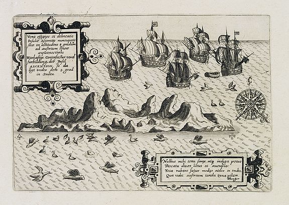 DE BRY, Th., Vera effigies et delineatio Infulce Ascenstio. (St. Helena), antique map, old maps
